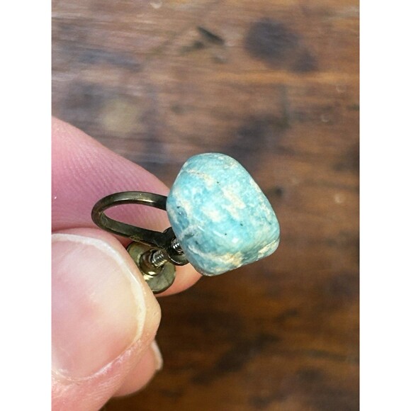 Vintage Turquoise Or Turquoise-like Stone Screw-on Earrings Blue Speckled - Picture 2 of 5